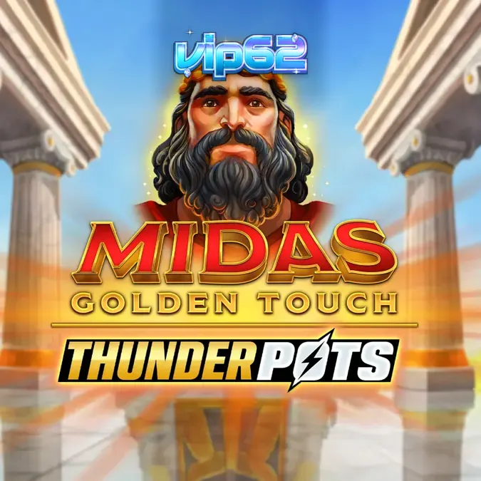 Tampilan visual slot Midas Golden Touch: Thunder Pots dengan simbol emas dan peti bonus.